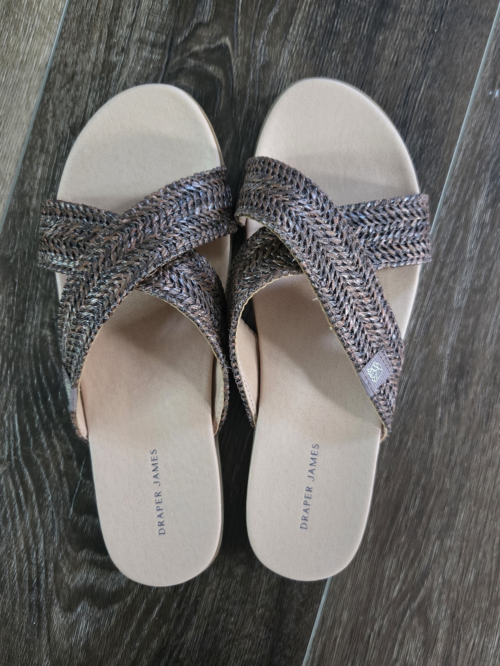 Draper James Braided Crossband Slide Sandals in Brown and Tan